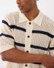 ONLY & SONS ONLY & SONS relaxed fit crochet knit shirt in cream with navy stripes-White - 3