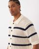 ONLY & SONS ONLY & SONS relaxed fit crochet knit shirt in cream with navy stripes-White - 4