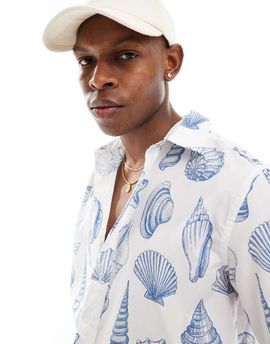 ONLY & SONS Only & Sons relaxed fit shirt with shell print in off white