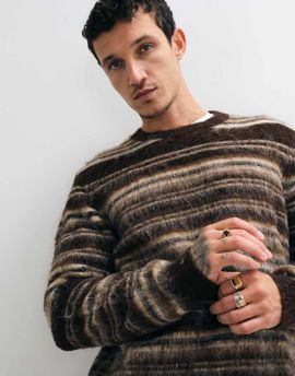 ONLY & SONS ONLY & SONS relaxed fit textured knit sweater in brown stripes