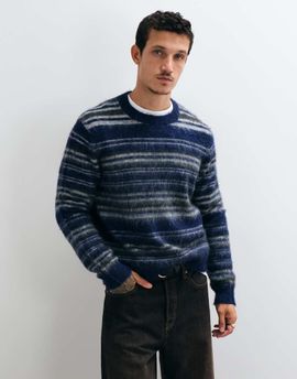 ONLY & SONS ONLY & SONS relaxed fit textured knit sweater in navy stripes-Blue