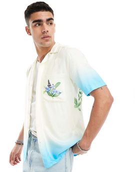 ONLY & SONS ONLY & SONS revere collar shirt with floral print in blue ombre