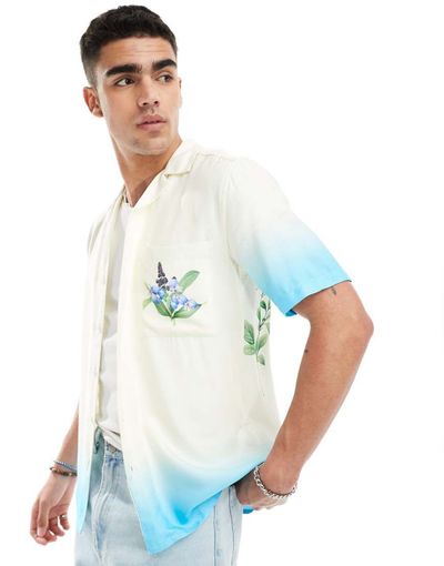 ONLY & SONS ONLY & SONS revere collar shirt with floral print in blue ombre