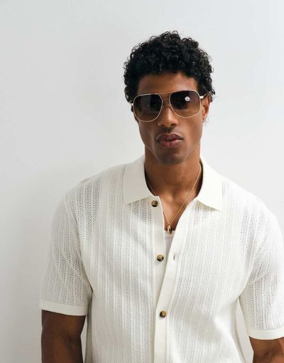 ONLY & SONS ONLY & SONS short sleeve knit shirt in cream-White