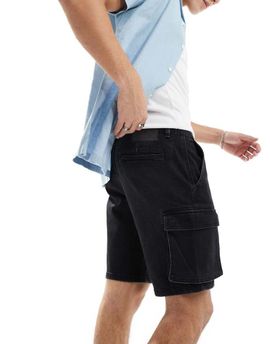 ONLY & SONS Only & Sons slim fit denim cargo short in washed black
