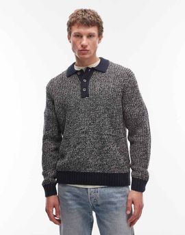 ONLY & SONS ONLY & SONS structured knit sweater with contrast collar in navy