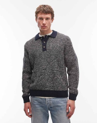 ONLY & SONS ONLY & SONS structured knit sweater with contrast collar in navy