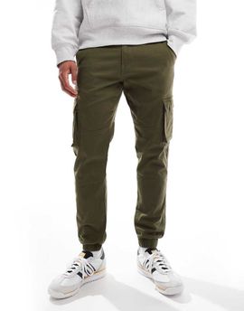ONLY & SONS ONLY & SONS tapered fit cargo pants with cuffed bottom in khaki-Green