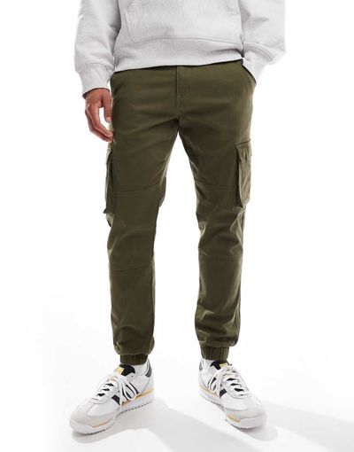 ONLY & SONS ONLY & SONS tapered fit cargo pants with cuffed bottom in khaki-Green