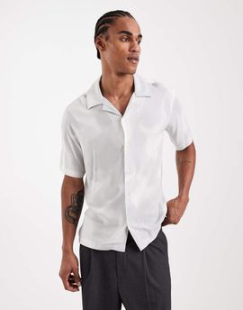 ONLY & SONS ONLY & SONS washed print camp collar shirt in white