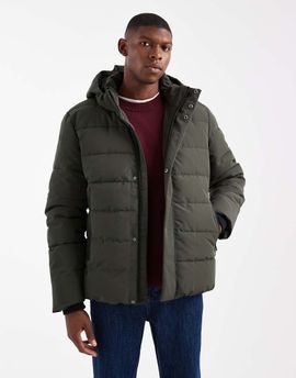 ONLY & SONS ONLY & SONS waterproof hooded puffer coat in dark gray brown