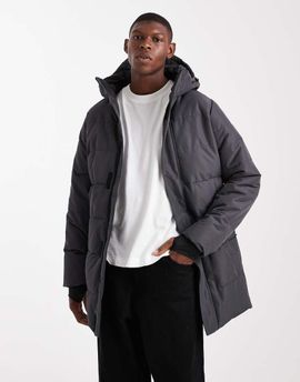 ONLY & SONS ONLY & SONS waterproof longline puffer coat with hood in gray