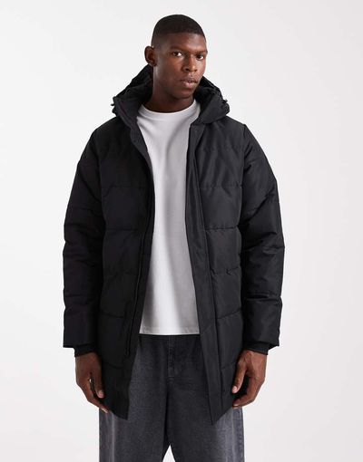ONLY & SONS ONLY & SONS waterproof longline puffer jacket with hood in black
