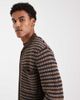 ONLY & SONS ONLY & SONS zip through crochet knit with pocket in navy & brown - 3