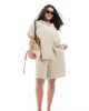 Only Curve ONLY Curve cheesecloth button down shirt co-ord in beige-Neutral - 1