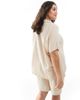 Only Curve ONLY Curve cheesecloth button down shirt co-ord in beige-Neutral - 4