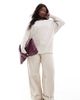 Only Curve ONLY Curve cuffed sleeves knitted sweater in beige-Black - 1
