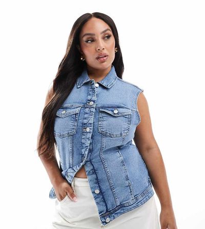 Only Curve ONLY Curve denim vest in light blue wash