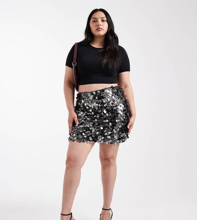 Only Curve ONLY Curve disc sequin mini skirt in gunmetal-Gray