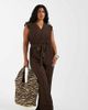 Only Curve ONLY Curve frill details jumpsuit in chocolate brown - 1
