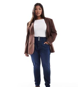 Only Curve ONLY Curve high waist skinny jeans in mid blue