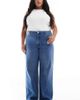 Only Curve ONLY Curve high waist wide leg jeans in mid blue - 1