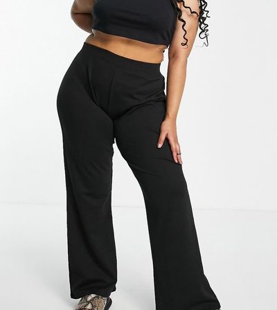 Only Curve ONLY Curve high waisted flare pants in black