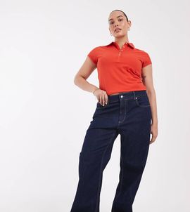 Only Curve ONLY Curve Juicy high rise wide leg jeans in rinsed dark blue