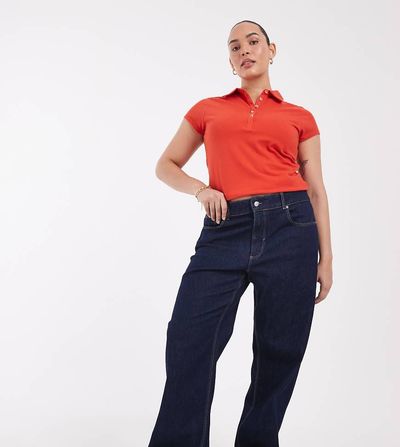 Only Curve ONLY Curve Juicy high rise wide leg jeans in rinsed dark blue