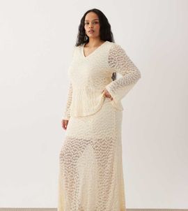 Only Curve ONLY Curve lace midi skirt in beige - part of a set-Neutral