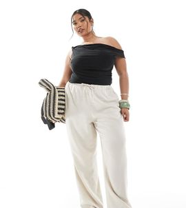 Only Curve ONLY Curve linen mix pull-on pants in beige-Neutral