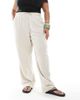 Only Curve ONLY Curve linen mix pull-on pants in beige-Neutral - 4