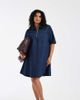 Only Curve ONLY Curve pleated denim mini dress in rinsed dark blue - 1