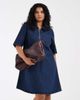 Only Curve ONLY Curve pleated denim mini dress in rinsed dark blue - 2