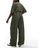 Only Curve ONLY Curve plisse wide leg pants in khaki - part of a set-Green - 2