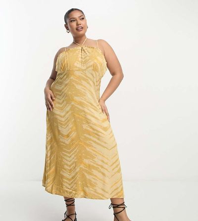 Only Curve Only Curve printed strappy midi dress in mustard-Yellow