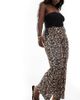 Only Curve ONLY Curve ribbed flare pants in leopard print-Brown - 1