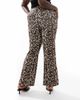Only Curve ONLY Curve ribbed flare pants in leopard print-Brown - 3