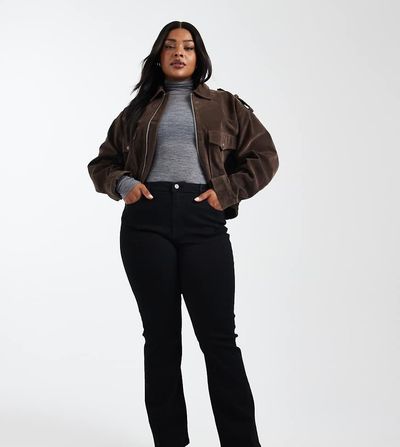 Only Curve ONLY Curve Sally high waisted flare jeans in black