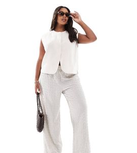Only Curve ONLY Curve seersucker wide leg pants in ice gray