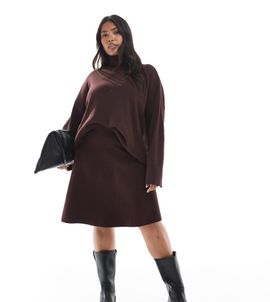 Only Curve ONLY Curve skater mini skirt in burgundy - part of a set-Red