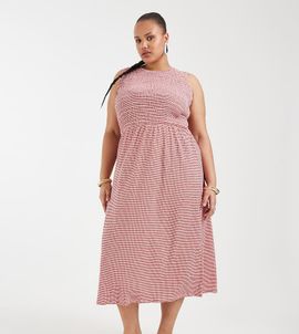 Only Curve ONLY Curve smock midaxi dress in red gingham