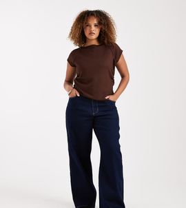 Only Curve ONLY Curve Snow high waist wide leg jeans in dark blue