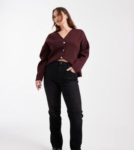 Only Curve Only Curve straight leg jeans in washed black