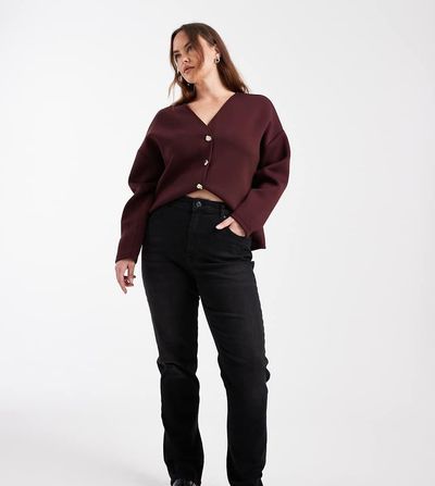 Only Curve Only Curve straight leg jeans in washed black