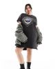 Only Curve ONLY Curve t-shirt mini dress with lotus graphic in washed black - 1