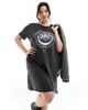 Only Curve ONLY Curve t-shirt mini dress with lotus graphic in washed black - 2