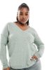 Only Curve ONLY Curve v-neck sweater in light heathered green - 1