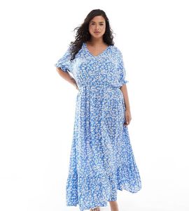 Only Curve ONLY Curve v neck maxi dress in blue floral