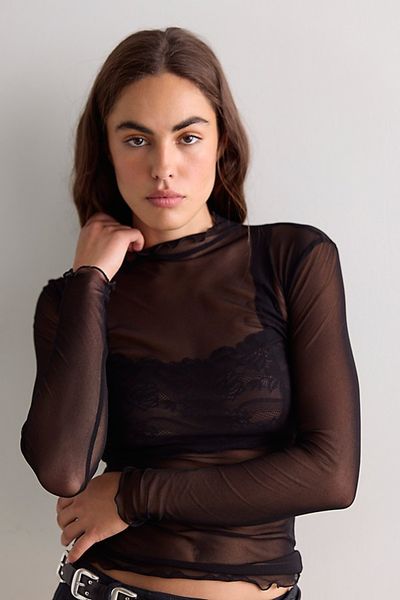 Only Hearts Only Hearts Tulle Purled Mock Neck